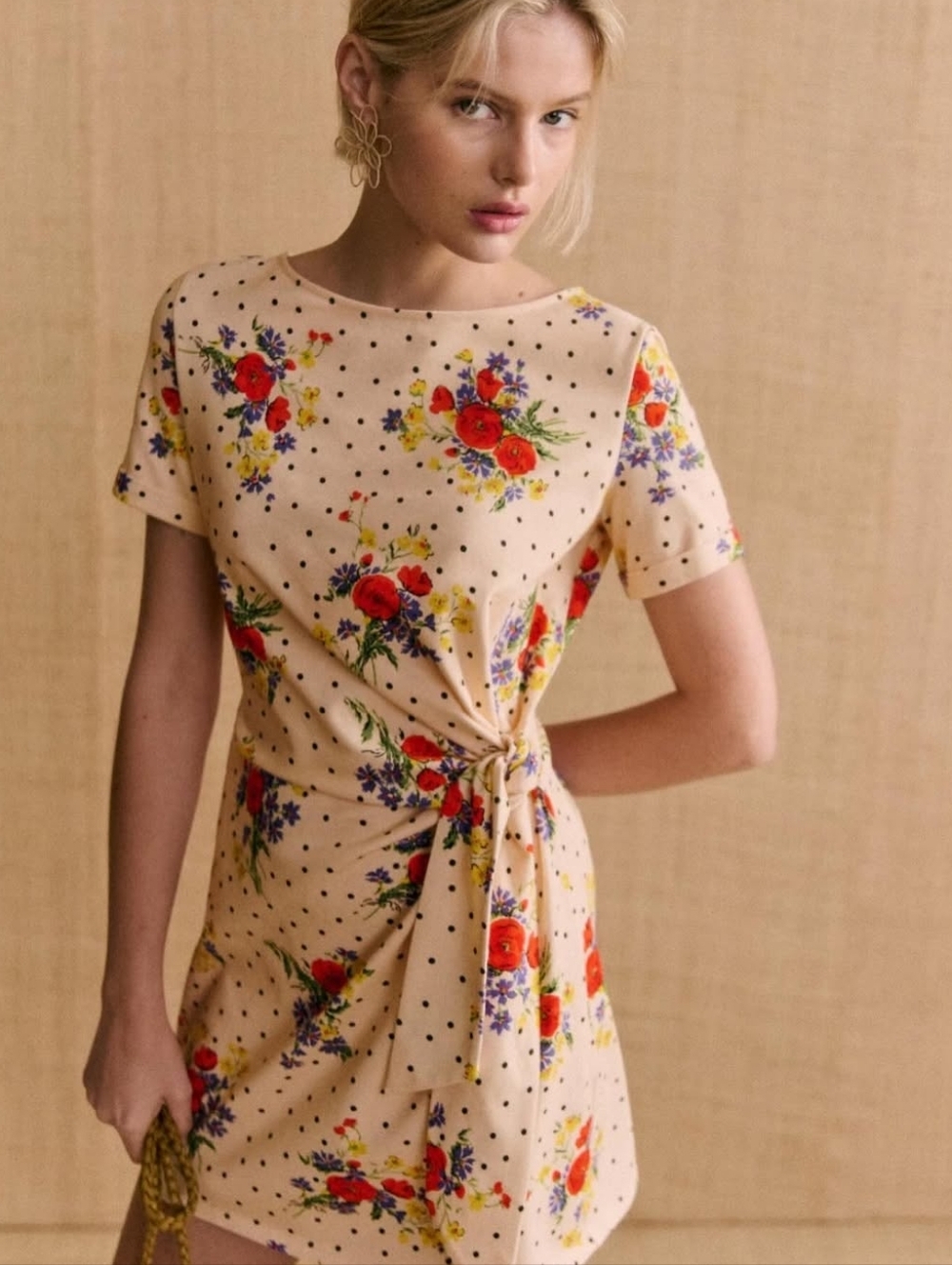 Sezane Pippa Short Dress In Floral Polka Dot Print